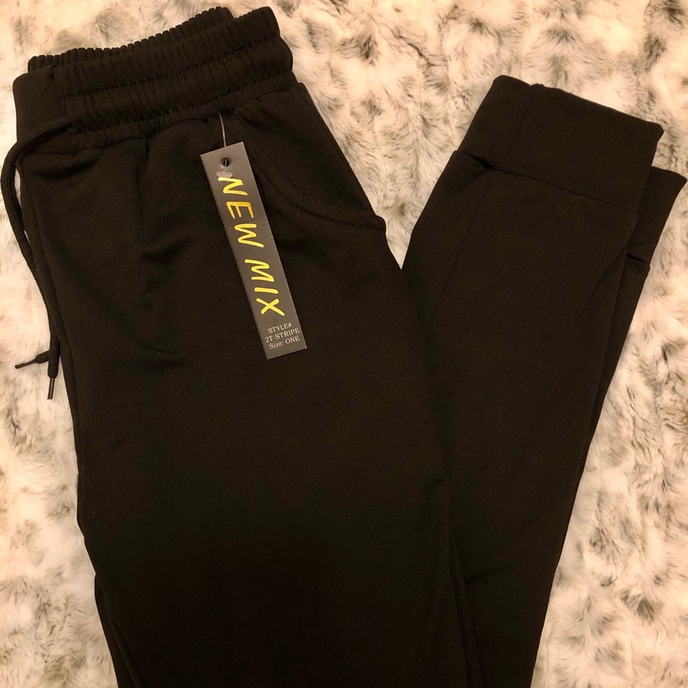 BRAND NEW New Mix Black Joggers w/ White Stripes